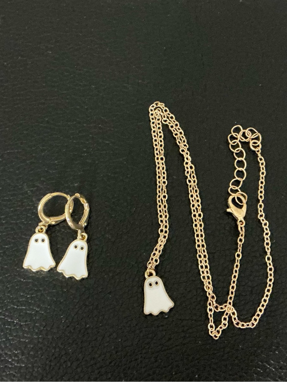 🎉3 for 20🎉 Gold-Tone White Enamel Ghost Earrings and Matching Pendant Necklace